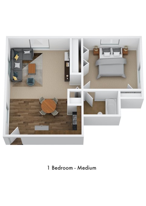 Floor plan for 1 bed, 1 bath, 525 sqft